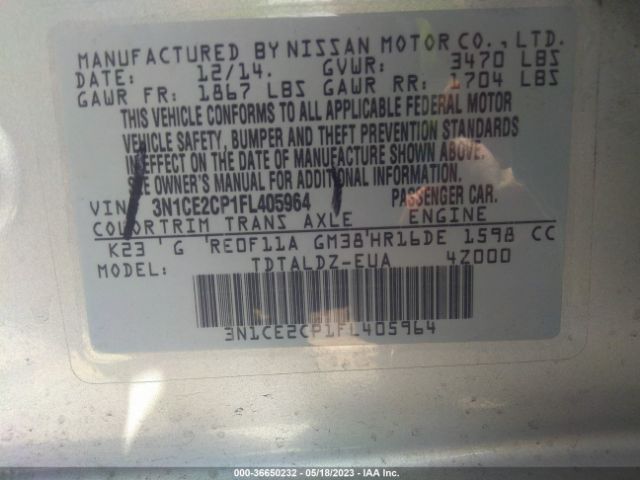 3N1CE2CP1FL405964 Nissan Versa Note S/s Plus/sv/sr/sl
