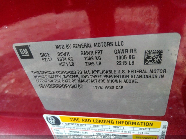 2013 CHEVROLET MALIBU ECO VIN: 1G11D5RR8DF104707