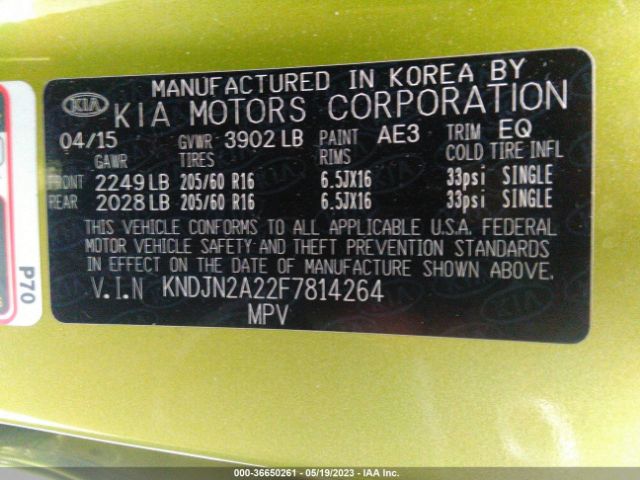 KNDJN2A22F7814264 KIA Soul Base