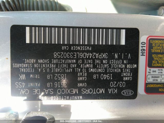 3KPA24AD6LE330258 KIA RIO LX