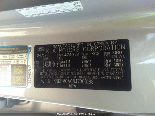 KNDPMCAC8J7303193 KIA Sportage Lx