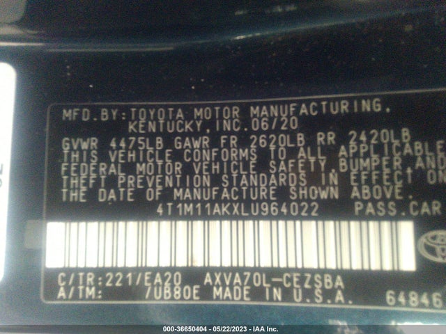 Toyota CAMRY SE 2020 4T1M11AKXLU964022 Image 10