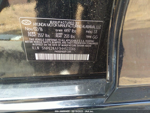 2017 HYUNDAI SONATA 2.4L VIN: 5NPE24AF1HH522046