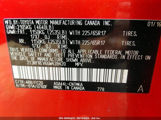 Toyota Rav4 Xle 2016 2T3RFREV6GW439420 Image 9