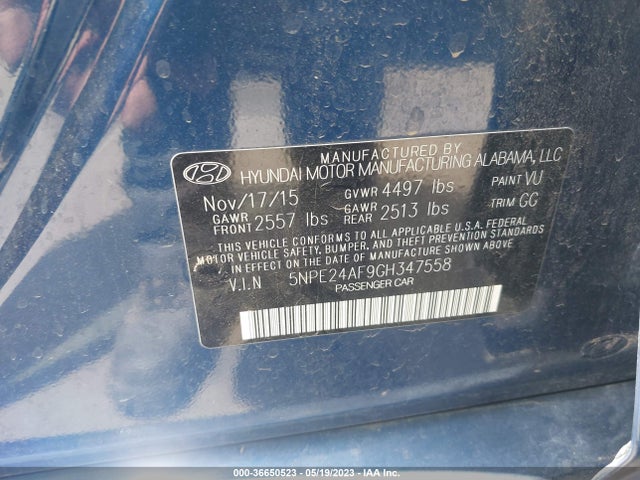 Hyundai Sonata 2.4l Se 2016 5NPE24AF9GH347558 Image 10
