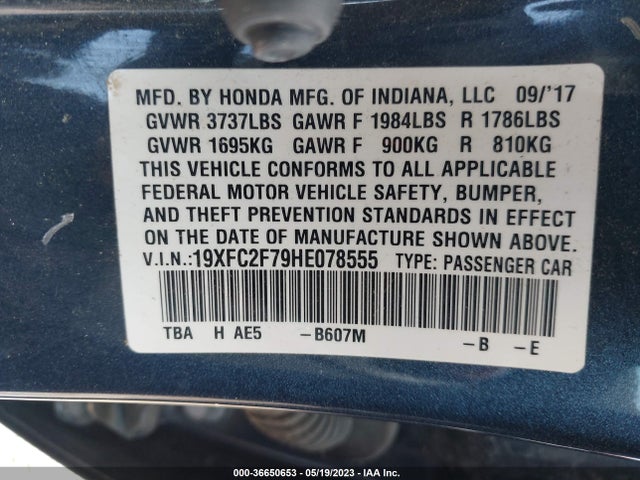 Honda Civic Sedan Ex 2017 19XFC2F79HE078555 Image 9