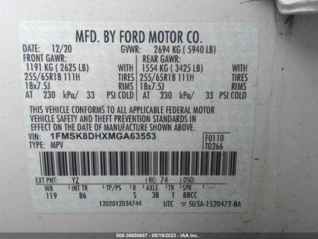 1FMSK8DHXMGA63553 Ford EXPLORER XLT