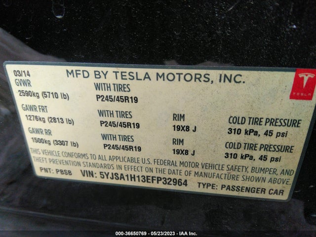 5YJSA1H13EFP32964 Tesla Model S 60 Kwh Battery/p85
