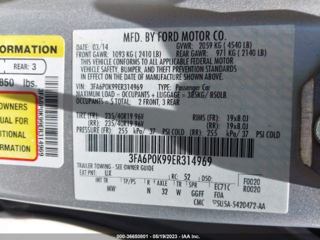 3FA6P0K99ER314969 Ford Fusion Titanium