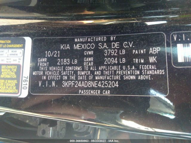 3KPF24AD8NE425204 KIA Forte Lxs