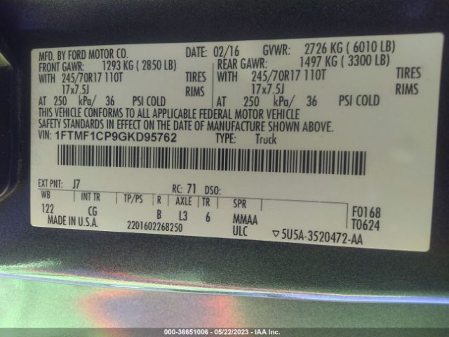 1FTMF1CP9GKD95762 Ford F-150 Xl/xlt