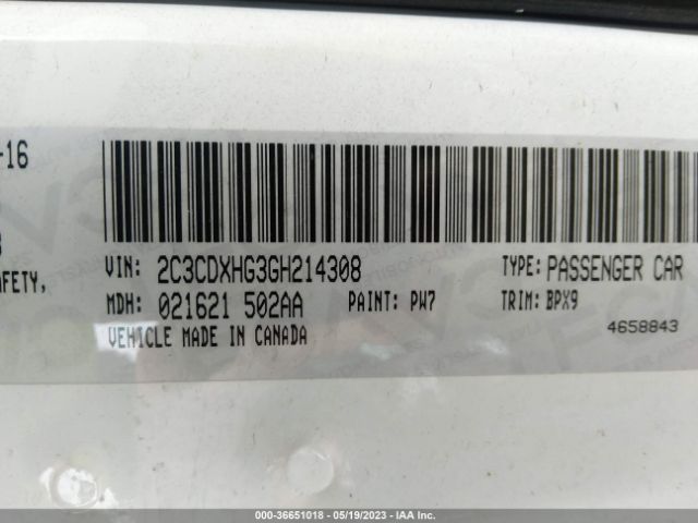 2C3CDXHG3GH214308 Dodge Charger Sxt