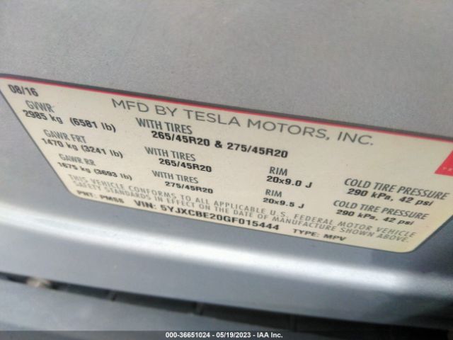 5YJXCBE20GF015444 Tesla Model X 70d/90d/75d/60d/p100d
