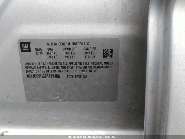 Chevrolet SONIC LT 2015 1G1JC5SH8F4172489 Image 11
