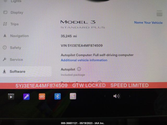 5YJ3E1EA4MF874509 Tesla Model 3 Standard Range Plus
