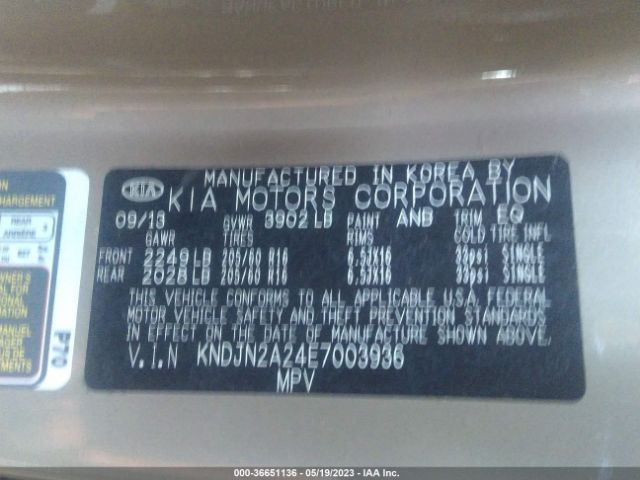 KNDJN2A24E7003936 KIA Soul Base