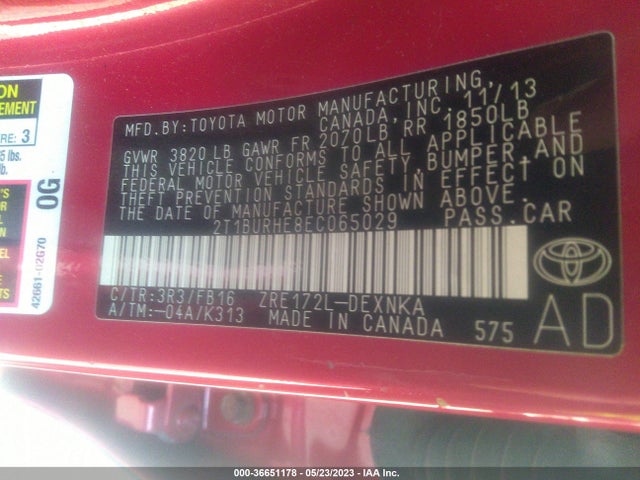Toyota COROLLA LE 2014 2T1BURHE8EC065029 Image 10
