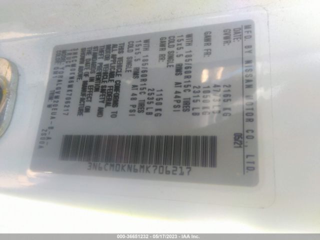 3N6CM0KN6MK706217 Nissan Nv200 Compact Cargo Sv
