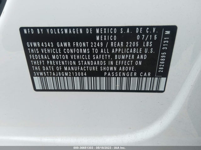 3VW5T7AJ8GM213084 Volkswagen Jetta Sedan 2.0t Gli Se