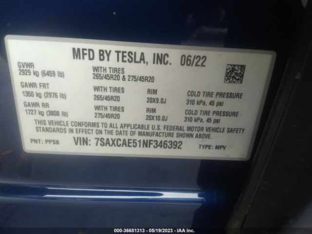 7SAXCAE51NF346392 Tesla MODEL X