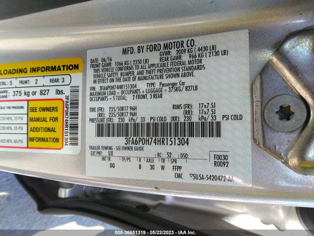 Ford FUSION SE 2017 3FA6P0H74HR151304 Image 11