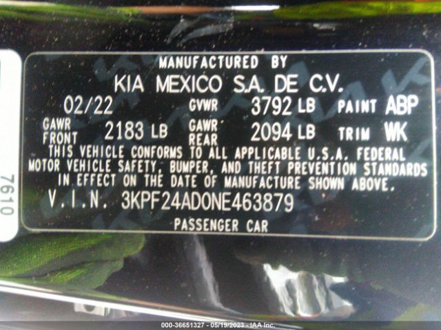 3KPF24AD0NE463879 KIA Forte Lxs