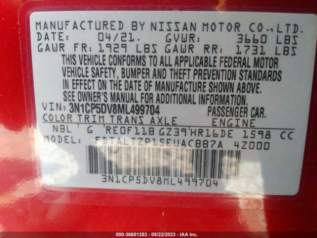 3N1CP5DV8ML499704 Nissan KICKS SR