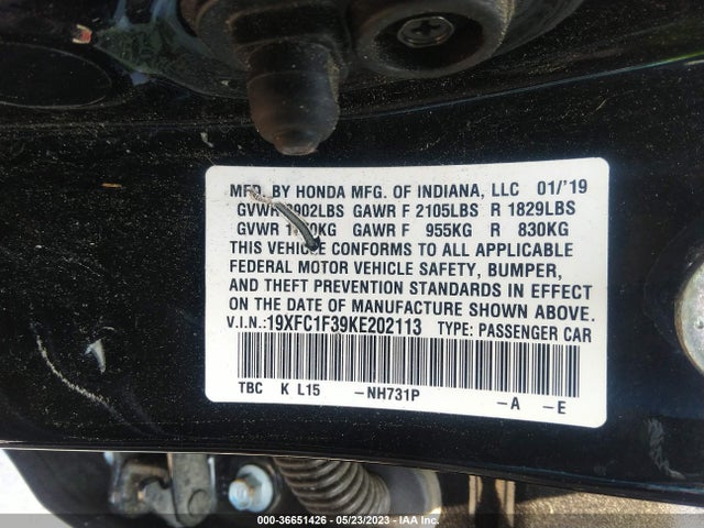 Honda Civic Sedan Ex 2019 19XFC1F39KE202113 Image 9