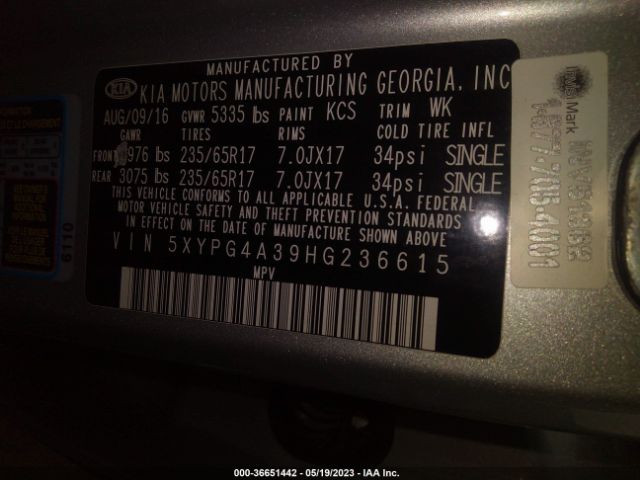 5XYPG4A39HG236615 KIA SORENTO LX