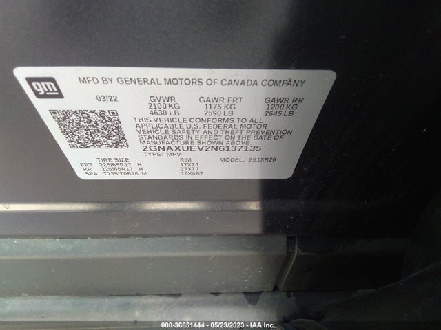 Chevrolet EQUINOX LT 2022 2GNAXUEV2N6137135 Image 9
