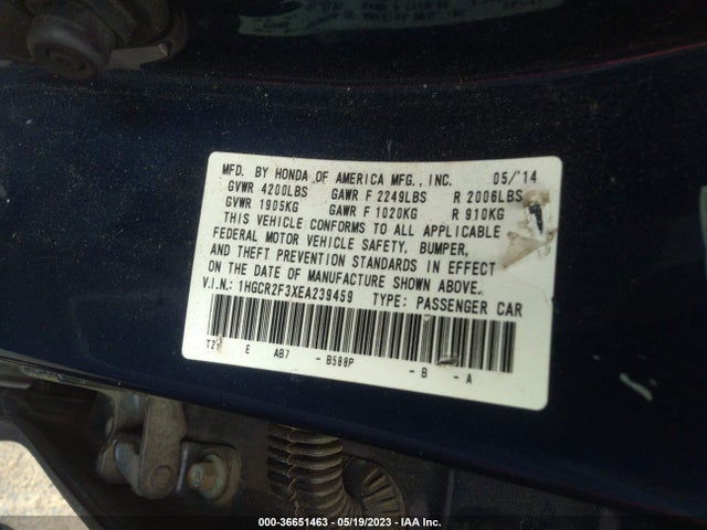 Honda Accord Sedan Lx 2014 1HGCR2F3XEA239459 Image 9