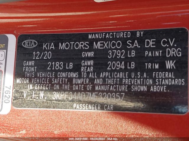 3KPF34AD7ME320357 KIA Forte Gt-line