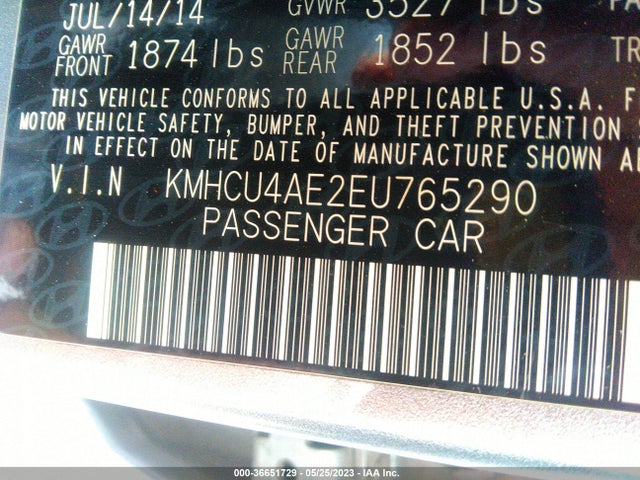 Продаж на аукціоні авто 2014 Hyundai Accent Gls, vin: KMHCU4AE2EU765290, номер лоту: 36651729