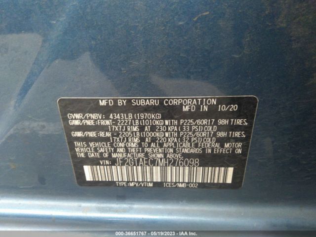 JF2GTAEC7MH276098 Subaru Crosstrek Premium
