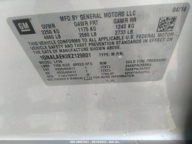 Chevrolet EQUINOX LS 2014 1GNALAEK0EZ129801 Image 9