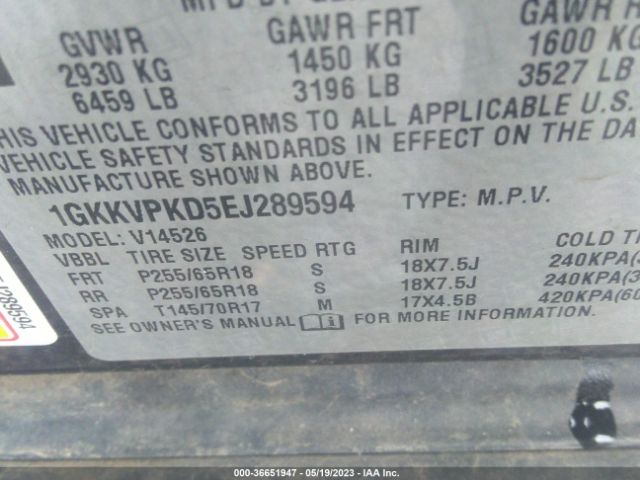 1GKKVPKD5EJ289594 GMC ACADIA SLE
