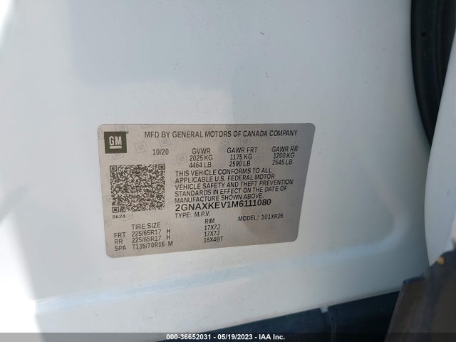 Chevrolet EQUINOX LT 2021 2GNAXKEV1M6111080 Image 9