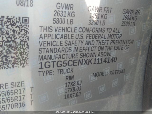 1GTG5CENXK1114140 GMC Canyon 2wd Sle
