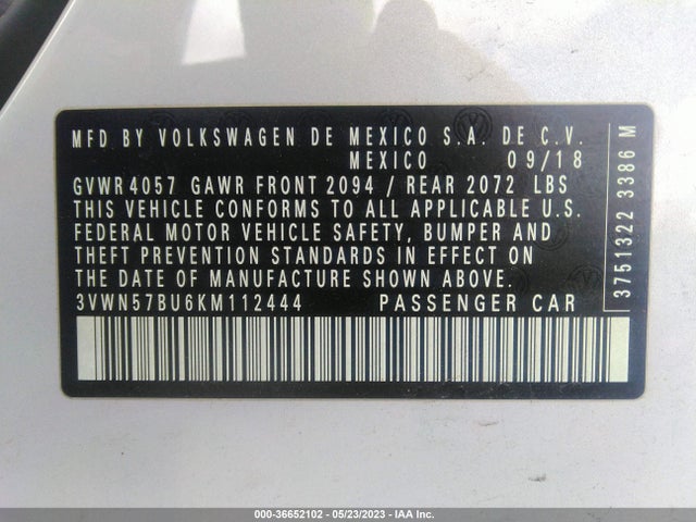 3VWN57BU6KM112444 Volkswagen JETTA S