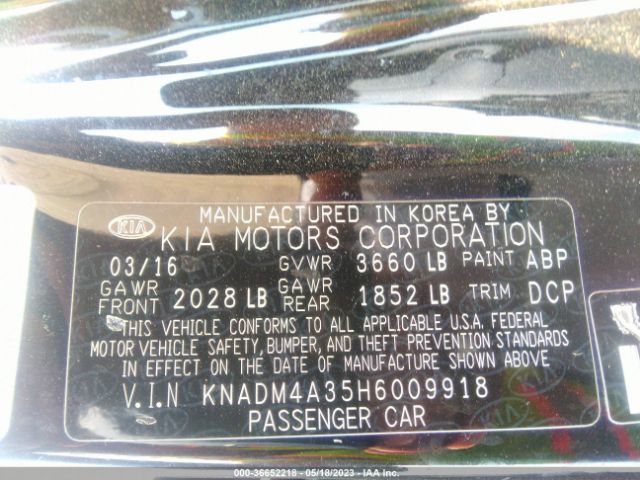 KNADM4A35H6009918 KIA RIO LX