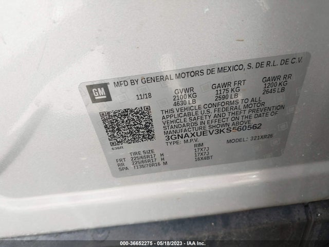Chevrolet EQUINOX LT 2019 3GNAXUEV3KS560562 Image 9