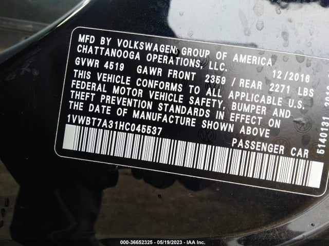 1VWBT7A31HC045537 Volkswagen Passat 1.8t Se