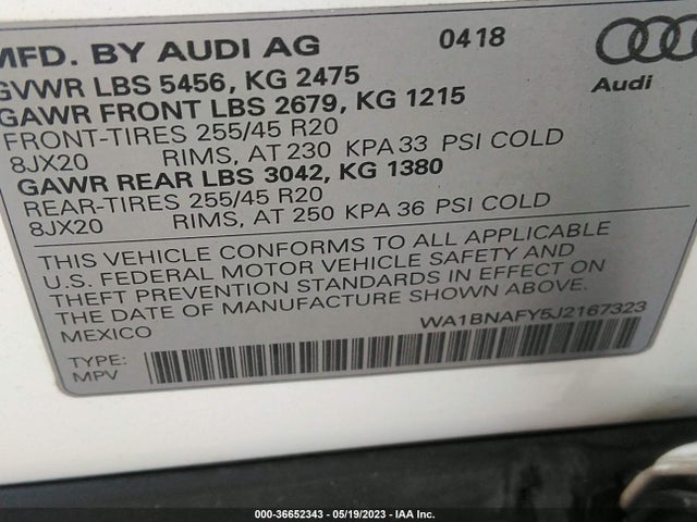 WA1BNAFY5J2167323 Audi Q5 Premium Plus