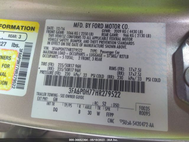 3FA6P0H77HR279522 Ford FUSION SE