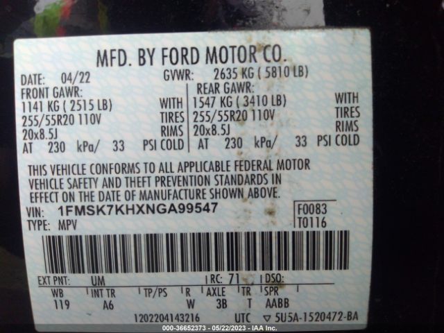 1FMSK7KHXNGA99547 Ford Explorer St-line