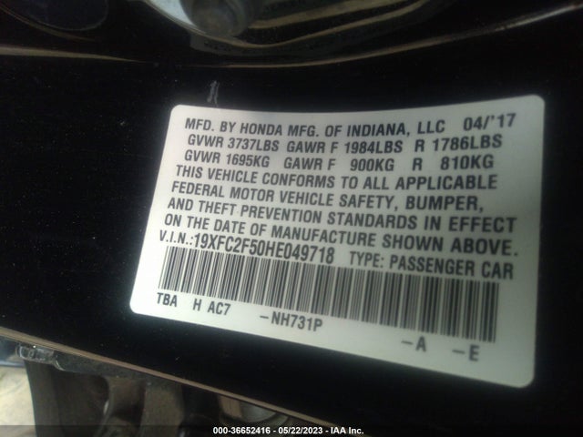 Honda Civic Sedan Lx 2017 19XFC2F50HE049718 Image 9