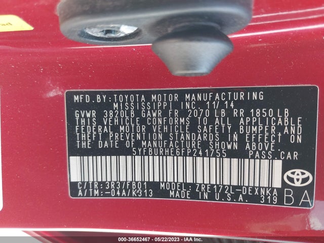 Toyota Corolla L/le/s/s Plus/le Plus 2015 5YFBURHE6FP241755 Image 11