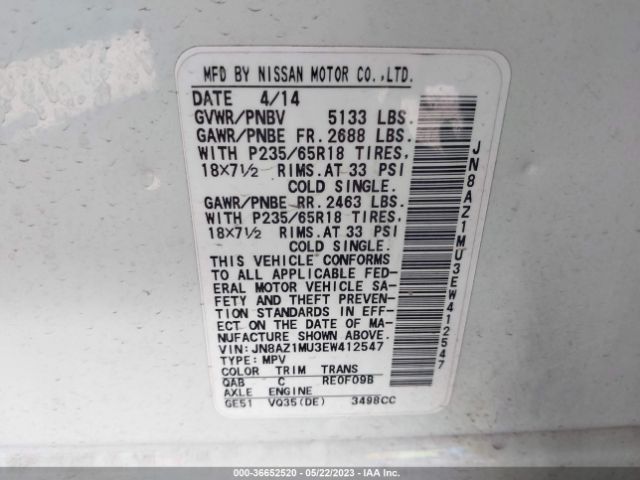 JN8AZ1MU3EW412547 Nissan MURANO SL