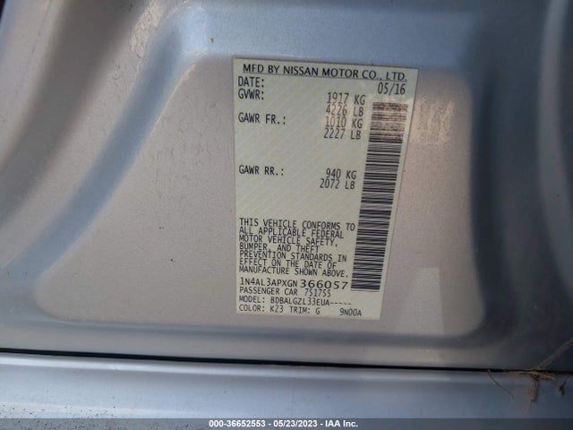 Nissan ALTIMA 2.5 2016 1N4AL3APXGN366057 Image 9