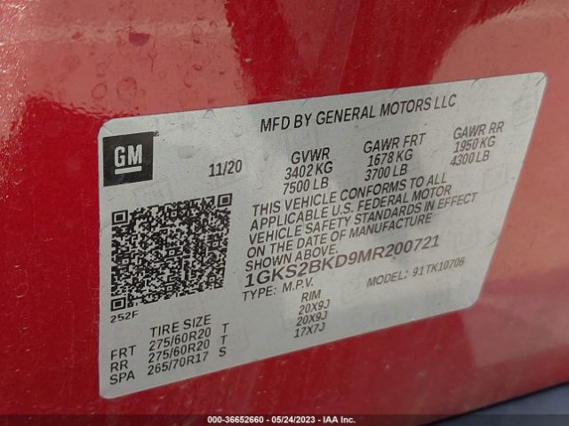 1GKS2BKD9MR200721 GMC YUKON SLT